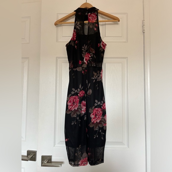 Dress Black with Flowers, midi length from Guess size M - Picture 2 of 3